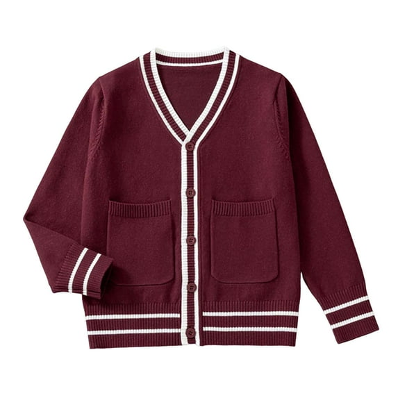 Gubotare Boys Button Down Sweater Boy's Cardigan Sweater Full Zip Cable Knit Uniform Long Sleeve Sweater 5T 7T (Wine,5-7 Years)