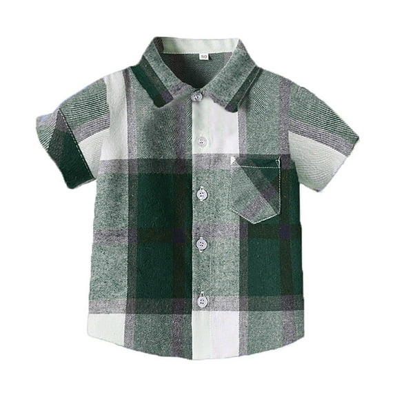 Gubotare Boys Button Up Shirt Boy's Toddler Kids Casual Short Sleeve Button Plaid Shirt (Green,Size 5-6 Years)