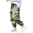 thumbnail image 1 of Gubotare Boys Cargo Pants Boy's Cargo Joggers Pants Kids Elastic Waist Drawstring School Uniform Trousers 3T 4T 5T 6T 7T 8T 9T 10T (Green,7-8 Years), 1 of 4