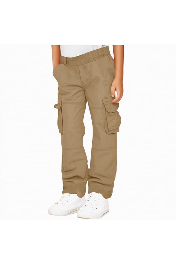 Boys Cargo Pants Slim Boys Cargo Pants, Multi-pocket Casual Relaxed Fit Elastic Bottom Jogger Pants Size 7-8 (Khaki,7-8 Years)