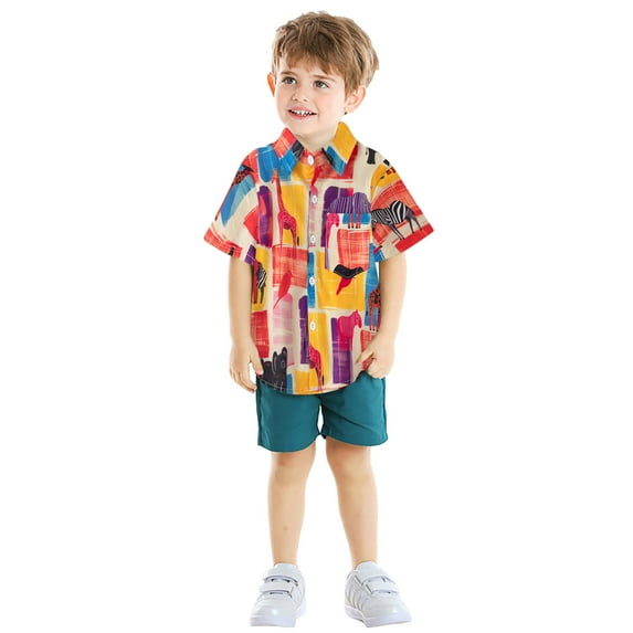 Gubotare Boys Casual Shirt Boys Hawaiian Shirt Tropical Short Sleeve Cool Cute Casual Button Down Tops for Youth Kids Toddler Summer Beach (Red,Size 18-24 Months)