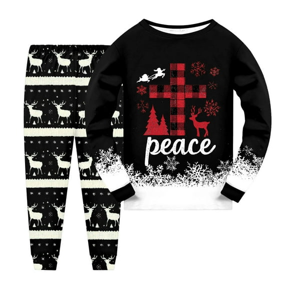 Gubotare Boys Christmas Pajamas Kids Christmas Pajamas Little Girls Long Sleeve Pjs Set Boys Jammies Size 7-8 (Black,7-8 Years)