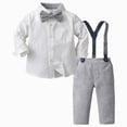 thumbnail image 1 of Gubotare Boys Clothes Set Toddler Gentlemen Wedding Suit Long Sleeve Bowtie Formal Dress Shirts Suspenders Pants Outfits (Grey, 7-8 Years ), 1 of 9