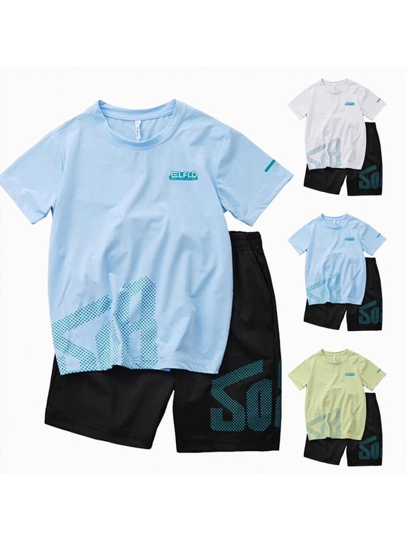 Boys Clothes Summer 2 Piece Outfits Short Sleeve T-Shirts and Shorts Kids Fashion Clothing Sets White,Size 10-11 Years