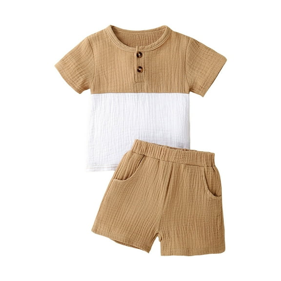 Gubotare Boys Clothes Summer Contrast Color Baby Toddler Boy's Short Sleeve Tshirt and Short Set3 6 9 12 18 24 Months 2T 3T 4T (Brown,Size 3-6 Months)