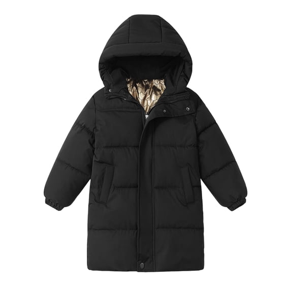 Gubotare Boys Coats Baby Boys' Sherpa Lined Puffer Jacket Warm Winter Coat with Hood for Newborn Infants Toddler 5T 6T (Black,5-6 Years)