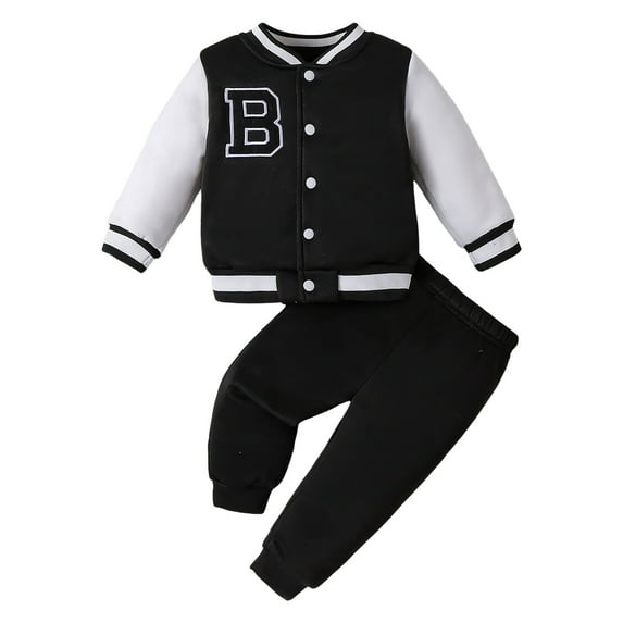 Gubotare Boys Color Block Button Down Shirt and Jogger Pants Button Up Sweatsuits Sets Size 12 18 Months (Black,12-18 Months)
