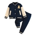 thumbnail image 1 of Gubotare Boys Color Block Button Down Shirt and Jogger Pants Button Up Sweatsuits Sets Size 2T 3T (Dark Blue,2-3 Years), 1 of 7