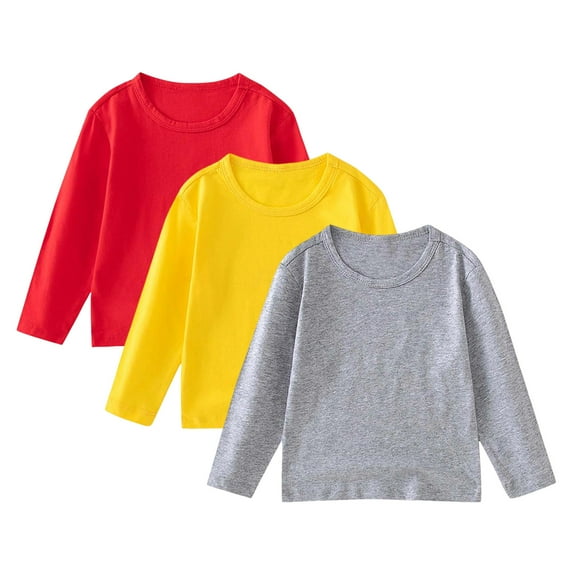 Gubotare Boys Compression Shirt Shirts for Boys Long Sleeve Soft Crew Neck Comfortable Boys T-shirts 3 PCS Size 5T 6T (Grey,5-6 Years)