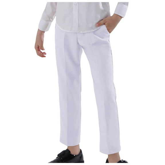Gubotare Boys Dress Pants for Kids Flat Front School Uniform Slacks Pants with Adjustable Waist Size 4T-15T (White,Sizes 12-13 Years)