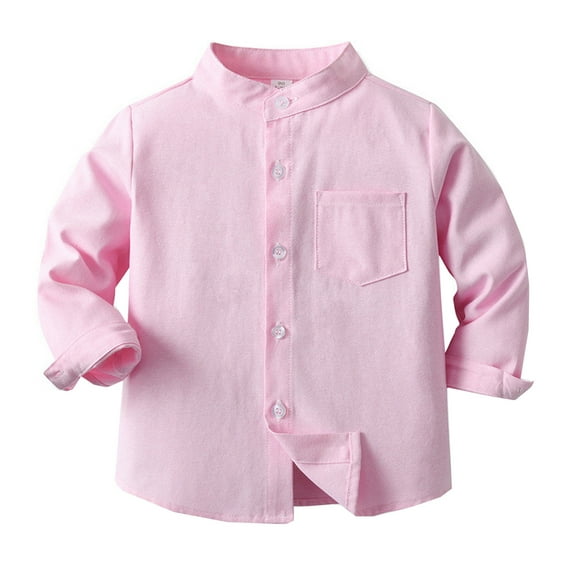 Gubotare Toddler Boy Button Down Shirt Long Sleeve Boys Long Sleeves Dress Shirt from Baby to Teen (Pink,4-5 Years)
