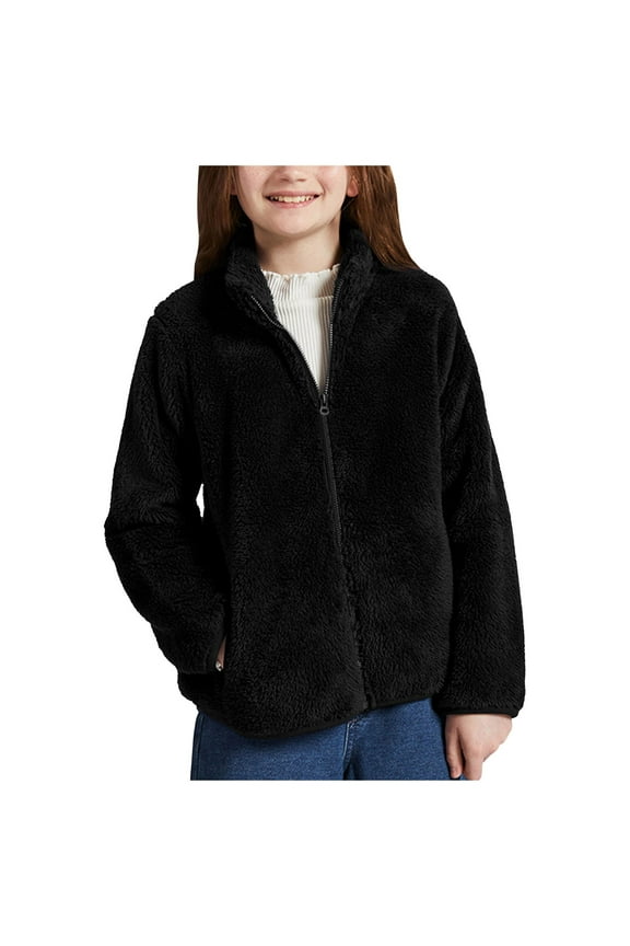 Boys Fleece Jacket Boys Full Zip Soft Polar Fleece Jacket Outerwear Coat with Pockets Size 7-8 (Black,7-8 Years)