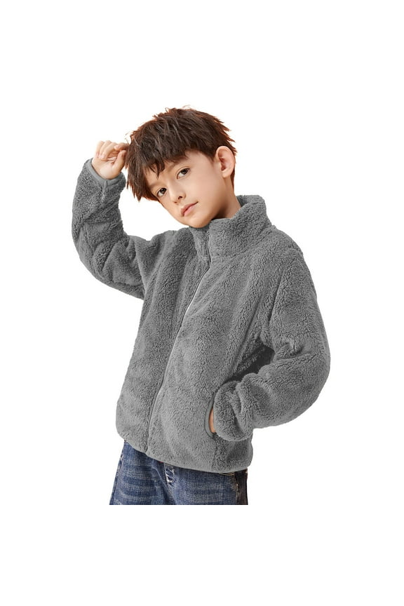 Boys Fleece Jackets Boys Fleece Sherpa Jacket Shearling Fluffy Button Coat Fuzzy Outerwear Warm Winter Clothes Size 5T 6T (Light Gray,5-6 Years)