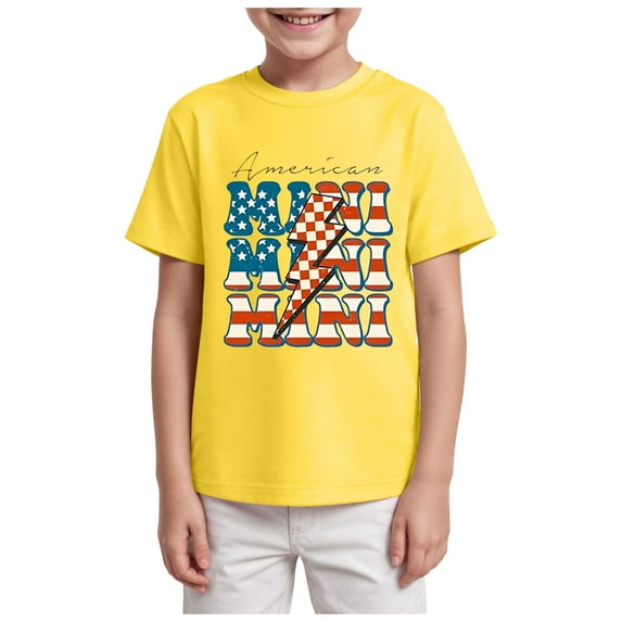 Gubotare Boys Fourth of July Shirt Boys Short Sleeve Crew Neck T-Shirt with Chest Print | Soft Cotton (Yellow,Size 9-10 Years)