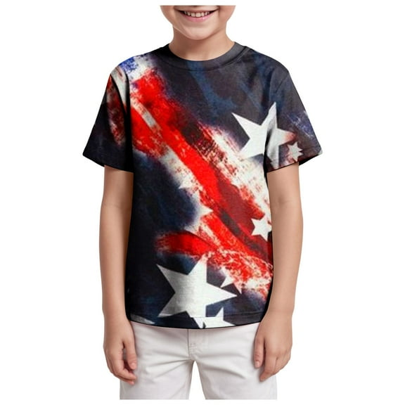 Gubotare Boys Girls 4th of July T-Shirt American Flag Tees Kids Toddler Short Sleeve Tee Shirts Sizes 3-13 Years (Brick Red,6-7 Years)