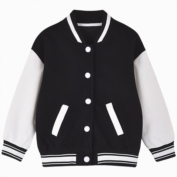 Gubotare Boys Girls Baseball Jacket Toddler Bomber Cardigan Coat with Pocket Kids Vintage Varsity Letterman Outwear Uniform Black,Size 9-10 Years