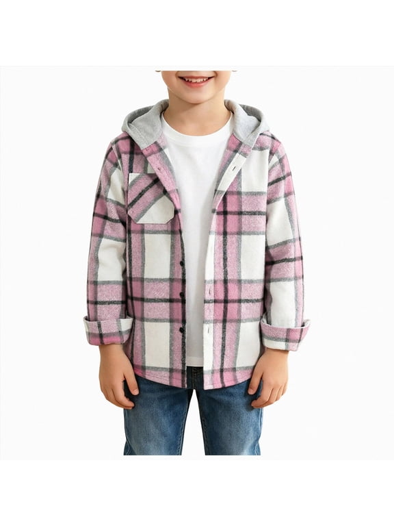 Boys Girls Casual Flannel Plaid Hoodies Fall Fashion Button Down Shirts Long Sleeve Cute Lightweight Jacket Coats (RD2, 3-4 Years)