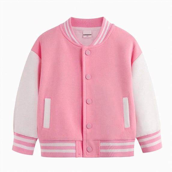 Gubotare Boys Girls Letterman Jacket, Kids Varsity Bomber Jacket, Lightweight Baseball Jackets Button Down Coat School Outwear 1-10T Hot Pink,Size 11-12 Years
