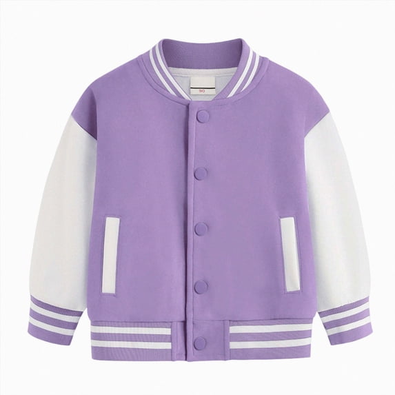 Gubotare Boys Girls Letterman Jacket, Kids Varsity Bomber Jacket, Lightweight Baseball Jackets Button Down Coat School Outwear 1-10T Purple,Size 7-8 Years
