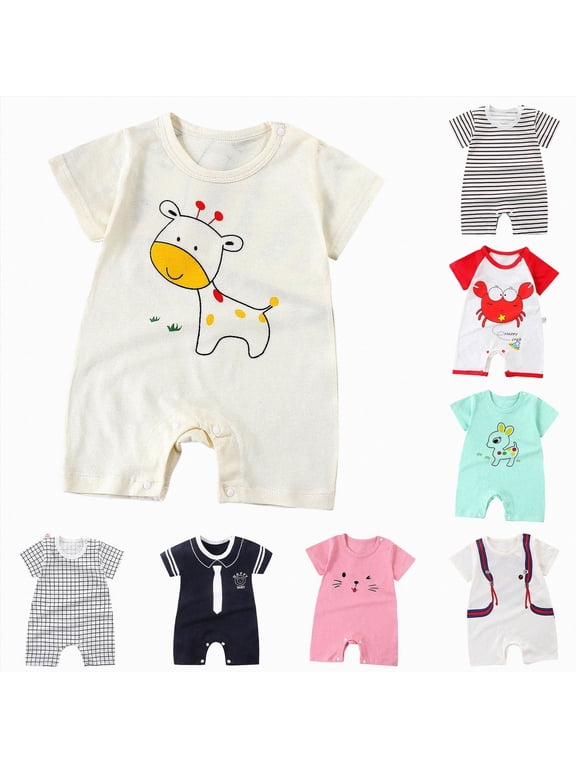 Boys Girls Onesie Summer Comfort Ribbed Short Sleeve Solid Color Round Neck Button Down With Pocket Romper Girls Breathable Daily One-Pieces(White,0-6 Months)