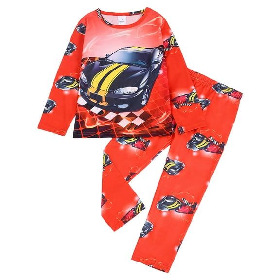 Gubotare Boys Glow Pajamas - Dinosaur Print Milk Silk PJ Set, Fluorescent Green Long Sleeve Sleepwear Printed Loungewear Size 4T 5T (Orange,4-5 Years)