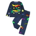 thumbnail image 1 of Gubotare Boys Glow Pajamas - Dinosaur Print Milk Silk PJ Set, Fluorescent Green Long Sleeve Sleepwear Printed Loungewear Size 6T 7T (Black,6-7 Years), 1 of 2