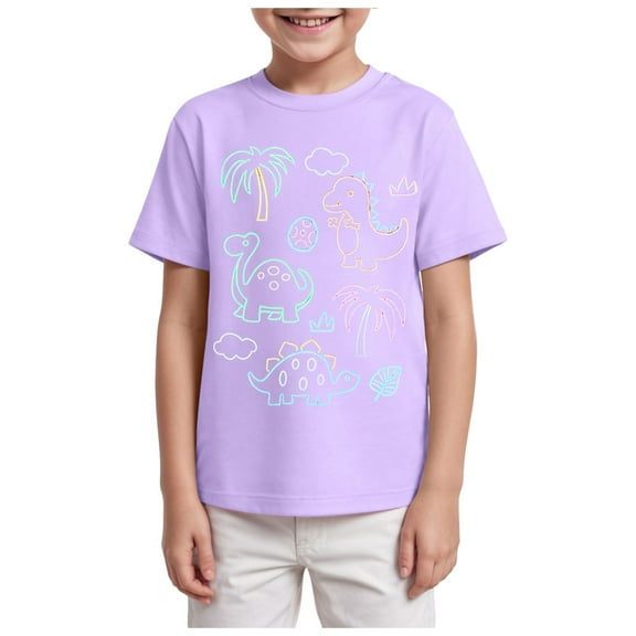 Gubotare Boys Graphic T Shirts Toddler Boys Short Sleeve Shirts Cotton Summer T-Shirts Cartoon Graphic Tops Tees Sizes 2-3T (Light Purple,2-3 Years)