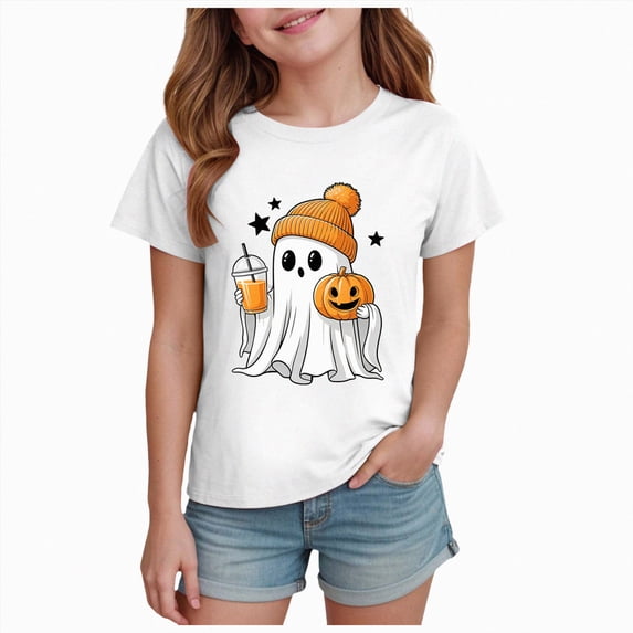 Gubotare Boys Halloween Shirt Girls Puff Short Sleeve Shirts Summer Crewneck T Shirt Tops Tee Blouse 1T 2T (White,1-2 Years)