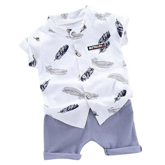 Gubotare Boys Hawaiian Outfit Toddler Boy's Textured Button Up Shirt and Shorts Set 2 Piece Summer Beach Outfit 18 24 Months 2T 3T 4T (White,3-4 Years)