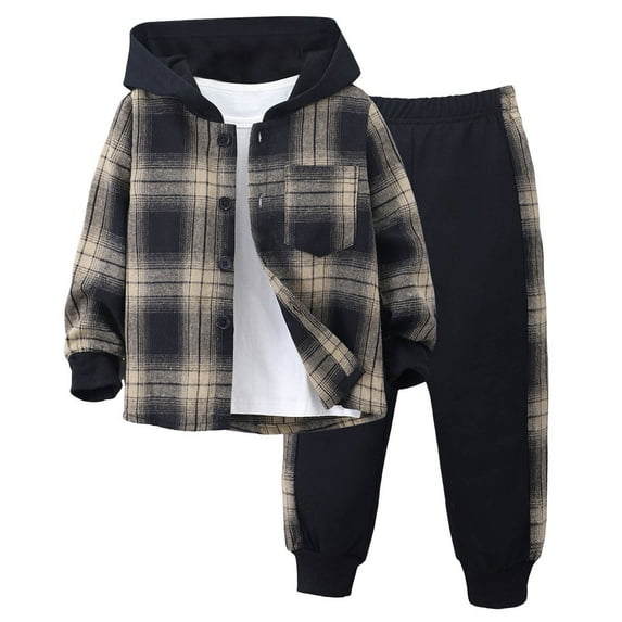 Gubotare Boys Hoodie Pant Set Boy's 2 Piece Outfits Long Sleeve Hooded Pullover Colorblock Tops and Sweat Pants Fall Winter Set Size 6 (Brown,6 Years)