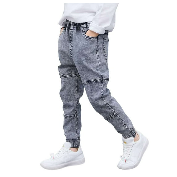 Gubotare Boys Jeans Adjustable Waist Toddlers Stretchy Colored Denim Jeans, Casual Pants for Boys with Tapered Leg and Elastic Waistband 4T 5T 6T 7T 8-12 Years,Light Gray 5-6 Years