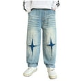 thumbnail image 1 of Gubotare Boys Jeans Regular Fit Baggy Jeans Boys Straight Wide Leg Denim Pants Casual Cute Elastic Loose Trousers for Kids Size 11-12 (Blue,11-12 Years), 1 of 8