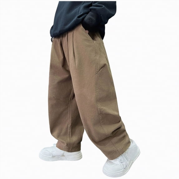 Gubotare Boys Jogger Pants Cargo Pants for Boys, Wide-leg Elastic Waist Loose Long Pants Size 6-7 (Khaki,6-7 Years)