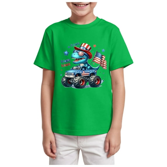 Gubotare Boys July 4th Shirts Toddler Boys and Big Boys T Shirts Summer Short Sleeve Breathable Kids Tops (Green,Size 3-4 Years)