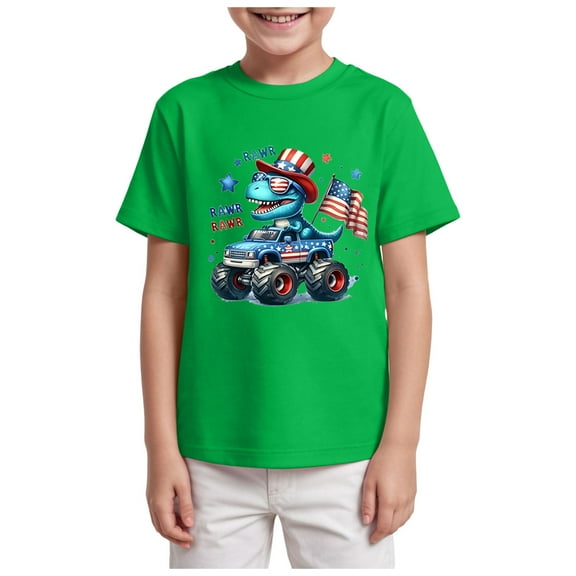Gubotare Boys July 4th Shirts Toddler Boys and Big Boys T Shirts Summer Short Sleeve Breathable Kids Tops (Green,Size 3-4 Years)
