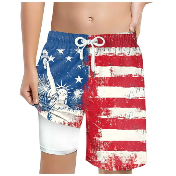 Gubotare Boys July 4th Swim Shorts Boys Swim Trunks Bathing Suit Quick Dry Swim Shorts Swimwear (Navy,Size 5-6 Years)