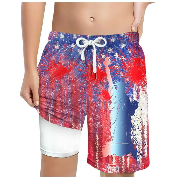 Gubotare Boys July 4th Swim Shorts Boys Swim Trunks Quick Dry Boards Shorts for Kids Beach Swim Shorts (Blue,Size 8-9 Years)