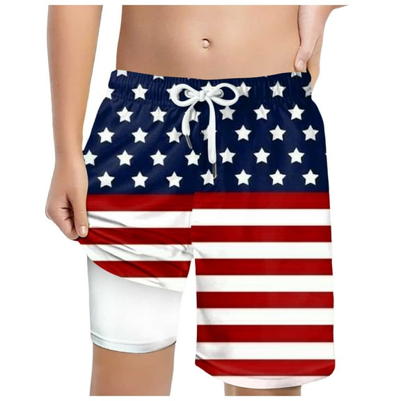 Gubotare Boys July 4th Swim Trunks Boys' Swim Trunk Shorts, Lightweight & Water Repelling, Quick Dry Material (Red,Size 8-9 Years)