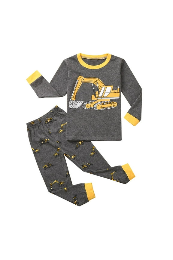 Boys Long Sleeve Pajama Set Toddler Kids Boys Pajamas Cotton Cartoon Print Sleepwear T Shirt Tops Pants Set Size 4T 5T (Grey,4-5 Years)