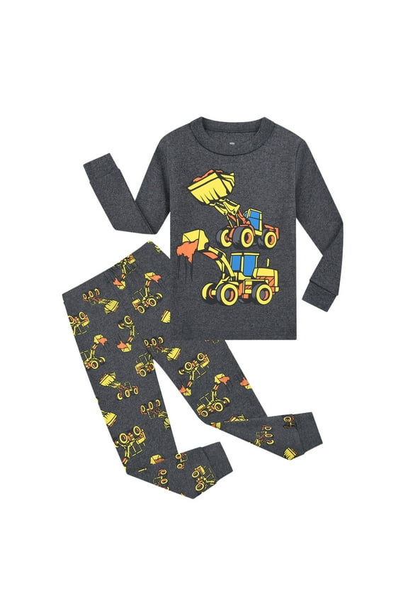 Boys Long Sleeve Pajamas Boys' Long Sleeve Pajama Set Cotton Sleepwear Size 7-8 Years (Dark Gray,7-8 Years)