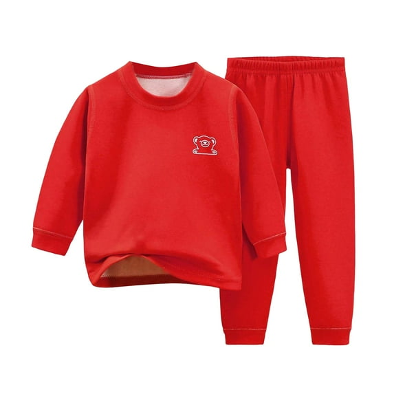 Gubotare Boys Pajama Kids Boys Thermal Pajamas Set Long Sleeve Elastic Waist Pants Set Comfort Casual Sleepwear Size 7-8 (Red,7-8 Years)