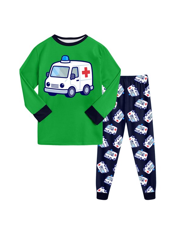 Boys Pajama Pants Toddler Kids Boys Pajamas Cotton Cartoon Print Sleepwear T Shirt Tops Pants Set Size 8-9 Years (Green,8-9 Years)