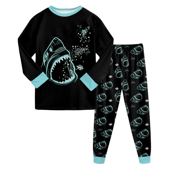 Gubotare Boys' Pajama Sets Pajamas for Boys Cartoon Print Long Sleeve & Pants PJ Size 7-8 (Black,7-8 Years)