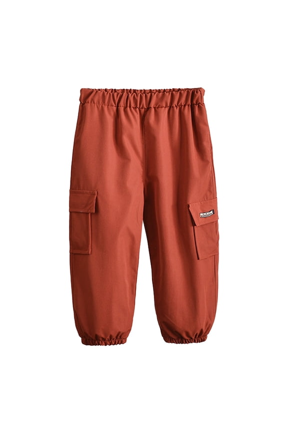 Boys Pants Slim Boys Cargo Joggers Drawstring Jogging Pants Kids Elastic Waist Trousers 3T 4T 5T 6T 7T 8T 9T 10T (Brick Red,4-5 Years)