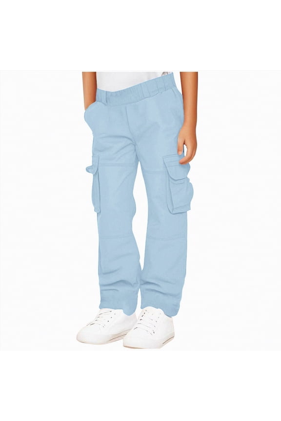 Boys Pants Summer Boys Cargo Joggers Drawstring Jogging Pants Kids Elastic Waist Trousers Size 13-14 (Blue,13-14 Years)