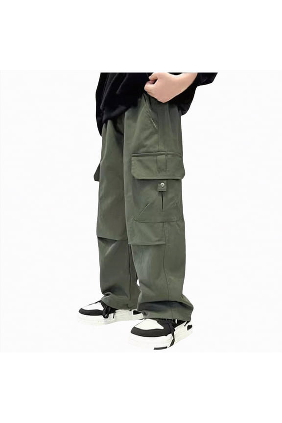 Boys Pants Youth Kids Boys Cargo Pants, Elastic Waist Casual Spring Loose Joggers for Child Boys Size 12-13 (Green,12-13 Years)
