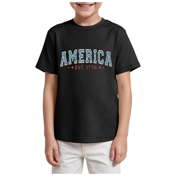 Gubotare Boys Patriotic Shirt Boys Short Sleeve Crew Neck T-Shirt with Chest Print | Soft Cotton (Black,Size 2-3 Years)