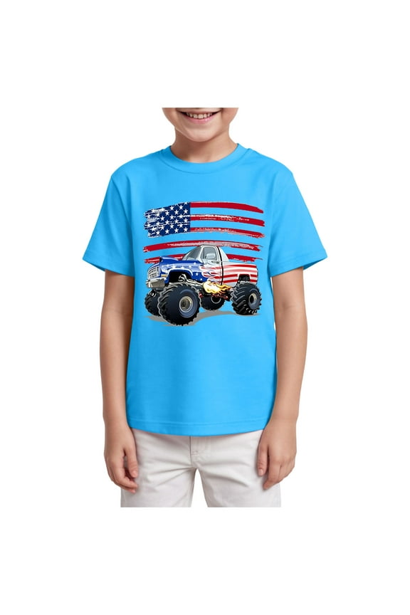 Boys Patriotic Shirt Boys Tie Dye Shirt Rainbow Tees T Shirts for Kids (Sky Blue,Size 7-8 Years)