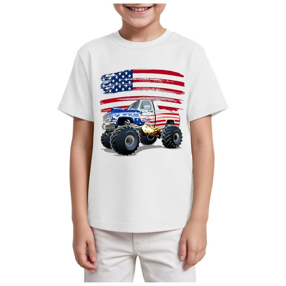 Gubotare Boys Patriotic Shirt Little Boys Girls T-Shirts Toddler Short Sleeve Letter Print Tees (White,Size 3-4 Years)
