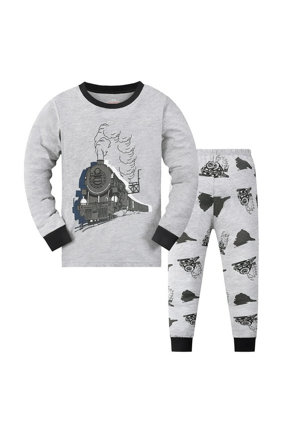 Boys Pjs Boys' Casual Printed Pajama Set - Breathable Cotton Home & Sleep Wear Size 7-8 (Grey,7-8 Years)